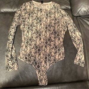 Windsor Black and Tan Lace Long Sleeve Bodysuit